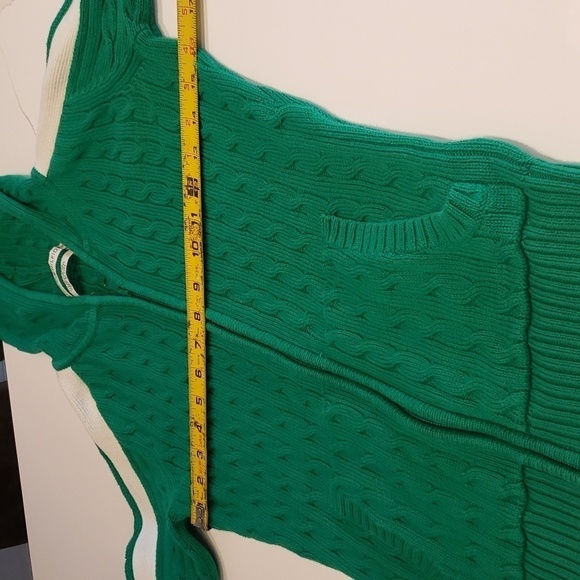 Tommy Hilfiger Hoodie Knit Green white stripe along arm Full Zip Womens Small - Picture 9 of 11